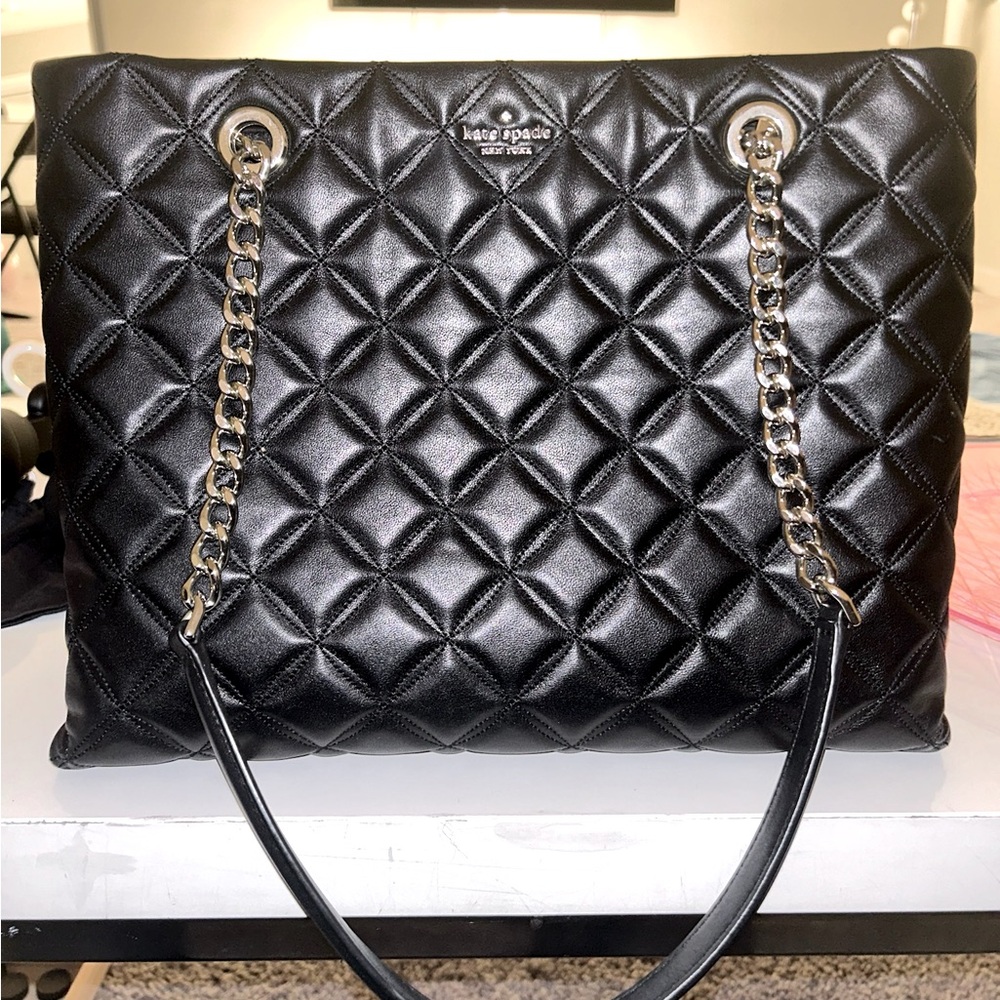 Kate Spade Black Quilted Tote Gold Hardware